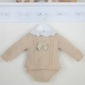 Baby Girl 2 Piece Knitted Pant Suit - Beige