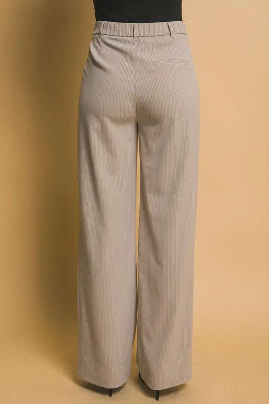 Beige Pinstripe Wide Leg Pants