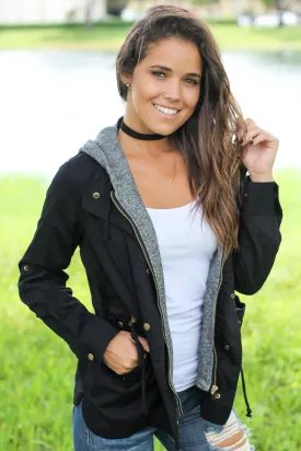 Black Jacket with Gray Hood