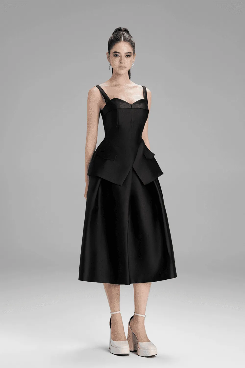 Lucy A-line Draped Taffeta Midi Skirt